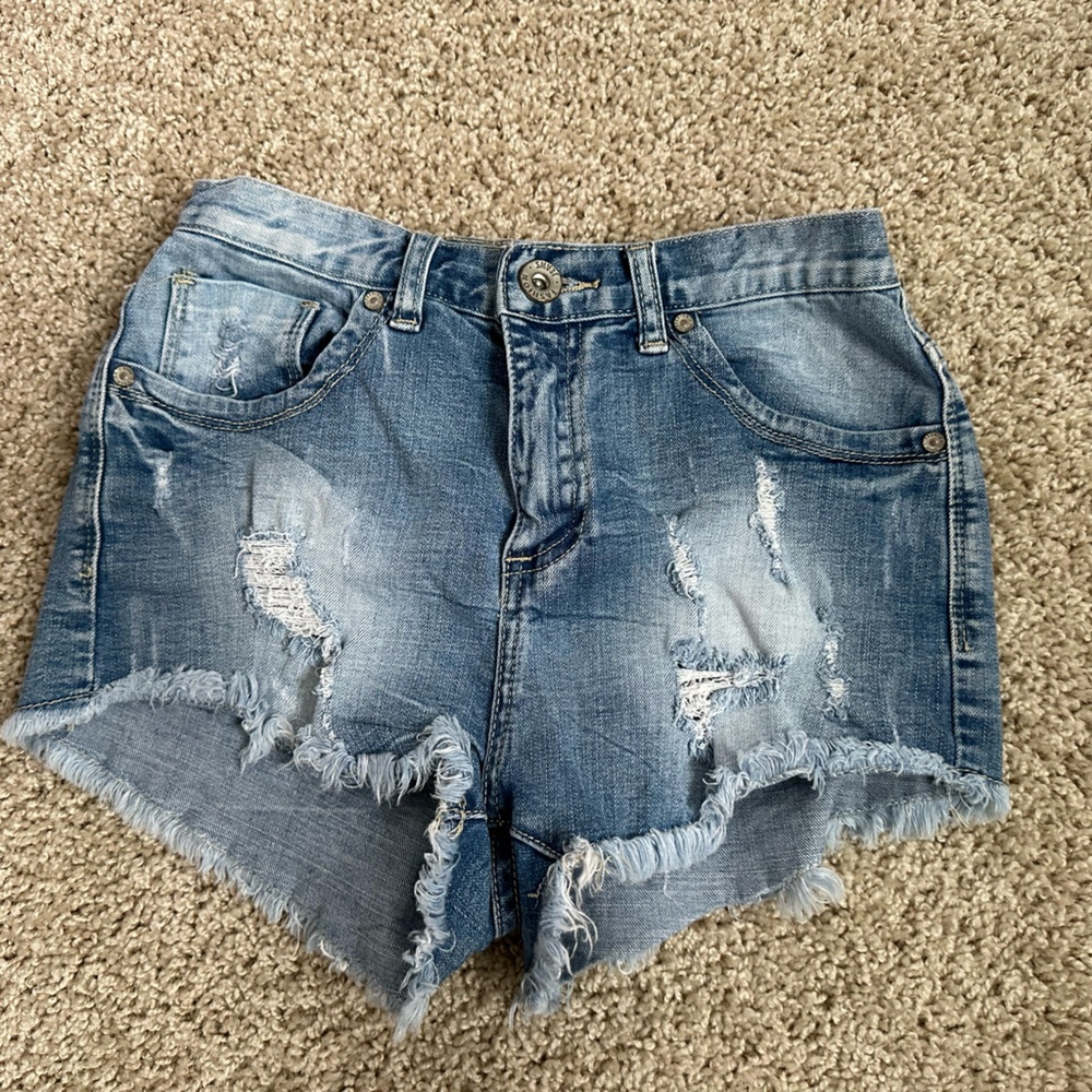Distressed Blue Denim short Cutoff Shorts